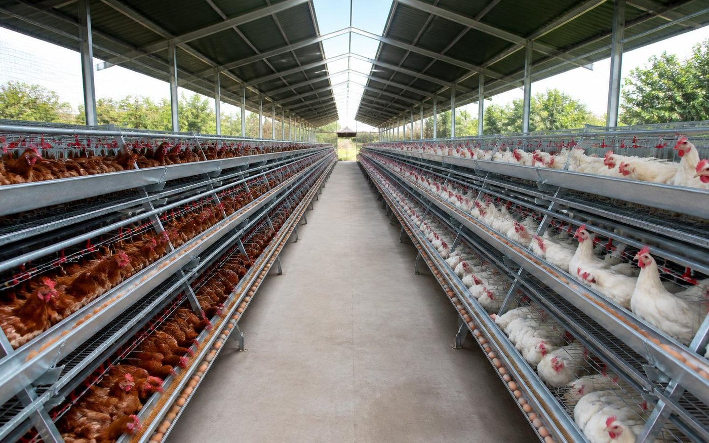 Artist's impression of the inside of the planned layer house with rows of cages